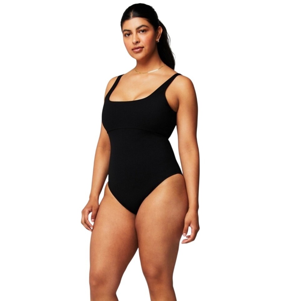 Fabletics Sunset Scoop One-Piece Swimsuit Black Square Neck Deep V-Back Large
